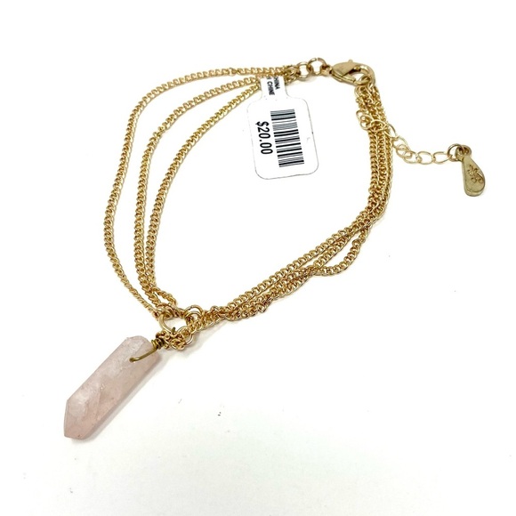 NWT Free People Crystal Rose Quartz Gold Layered Anklet Pink - Picture 1 of 8